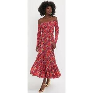 NWOT TUCKERNUCK POMANDER PLACE Rose Chiffon Joni Dress Smocked Off Shoulder L